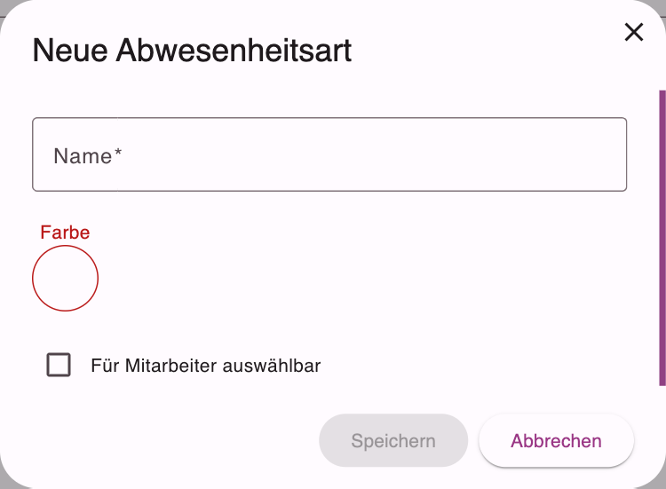 Dialog für eine neue Abwesenheitsart