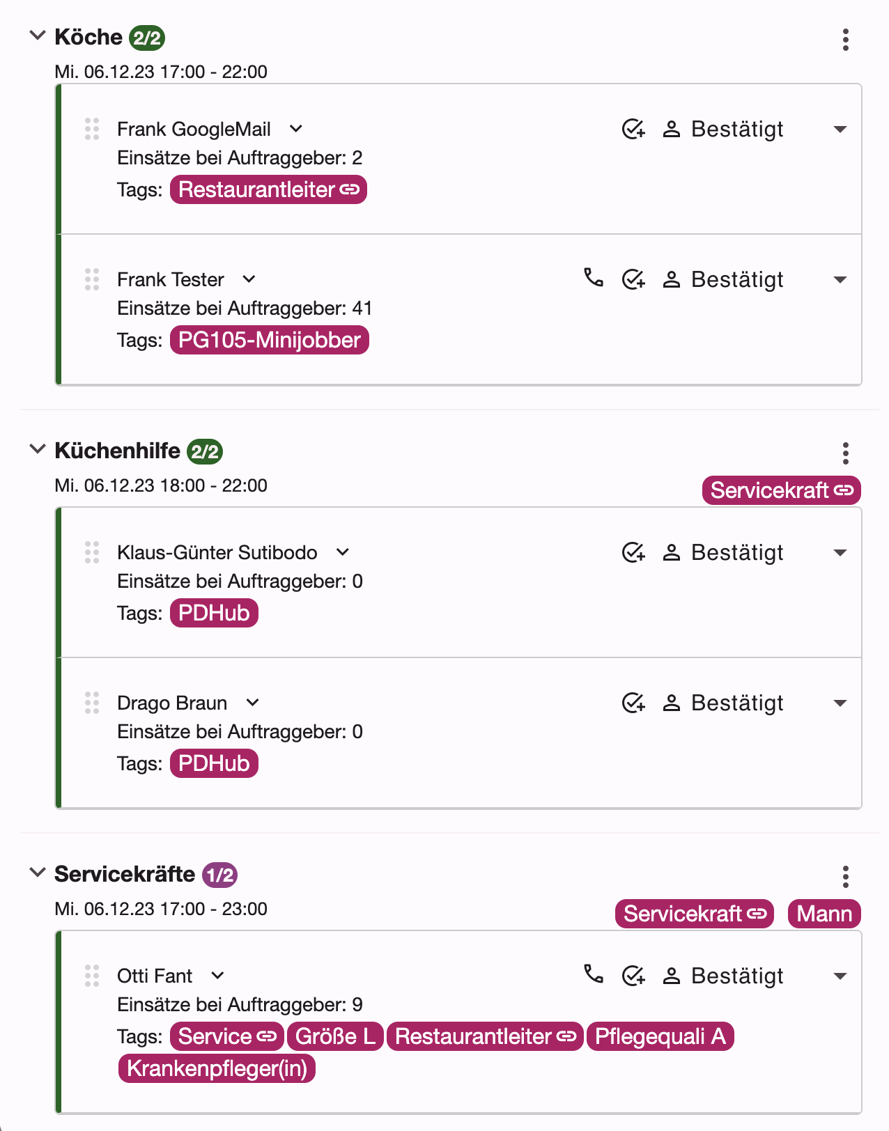 Beispiel für einen API-verknüpften Tag an einem Einsatz