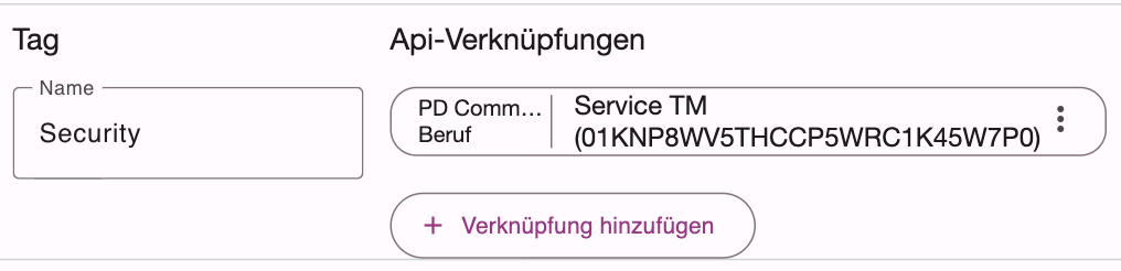 Geöffneter Tag mit einer API-Verknüpfung zu einem Beruf im PD Hub