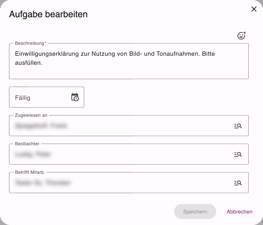 Dialog Aufgabe bearbeiten mit den aktuellen Werten einer Aufgabe