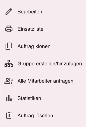 Kontextmenü eines Auftrags mit dem Eintrag Auftrag klonen