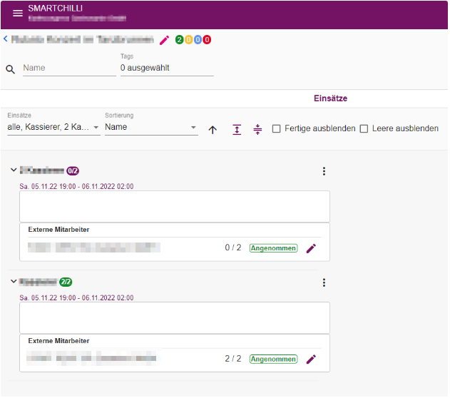 Auftragsübersicht beim Auftraggeber mit Status Angenommen