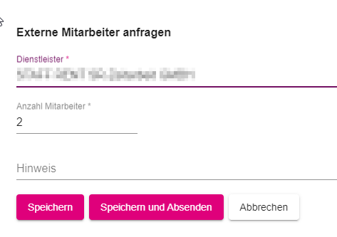 Auswahl der verbundenen Dienstleister für die Anfrage externer Mitarbeiter