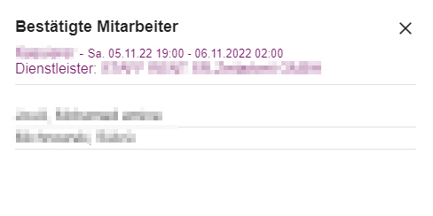 Liste der geplanten Mitarbeiter nach Klick auf den Status Angenommen