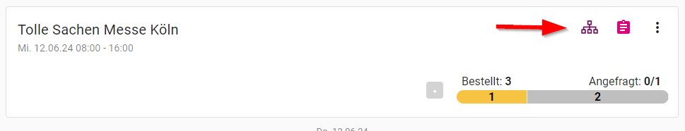 Auftragsliste mit Icon-Kennzeichnung für gruppierte Aufträge