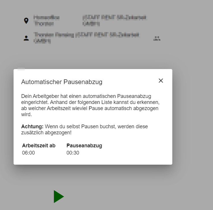Detailansicht der Regeln für den automatischen Pausenabzug