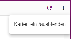 Menü zum Ein- und Ausblenden von Dashboard-Karten