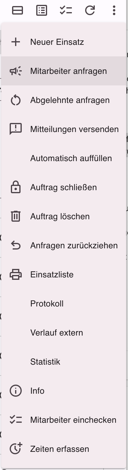 Kontextmenü mit den drei Punkten und den verfügbaren Optionen