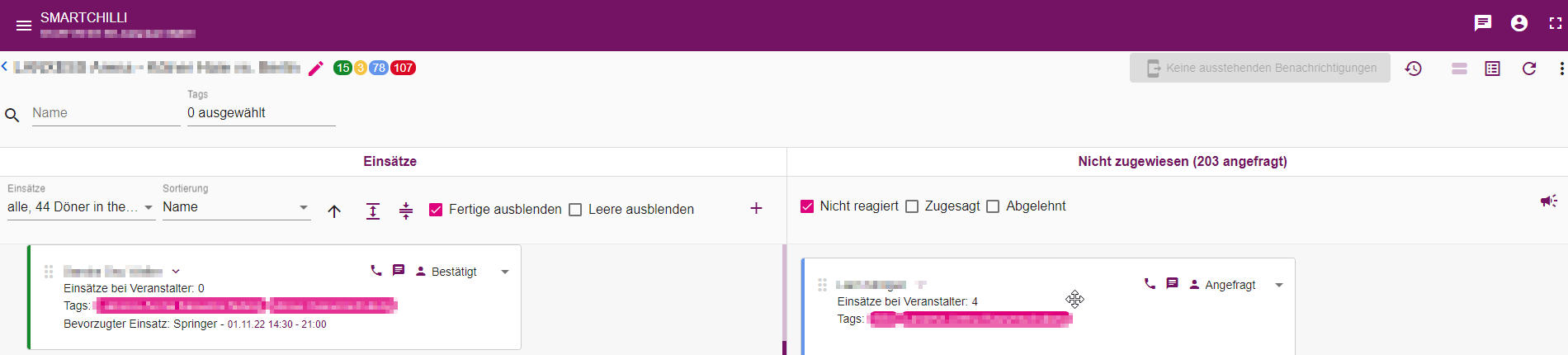 Mitarbeiter-Tags in ausführlicher Ansicht