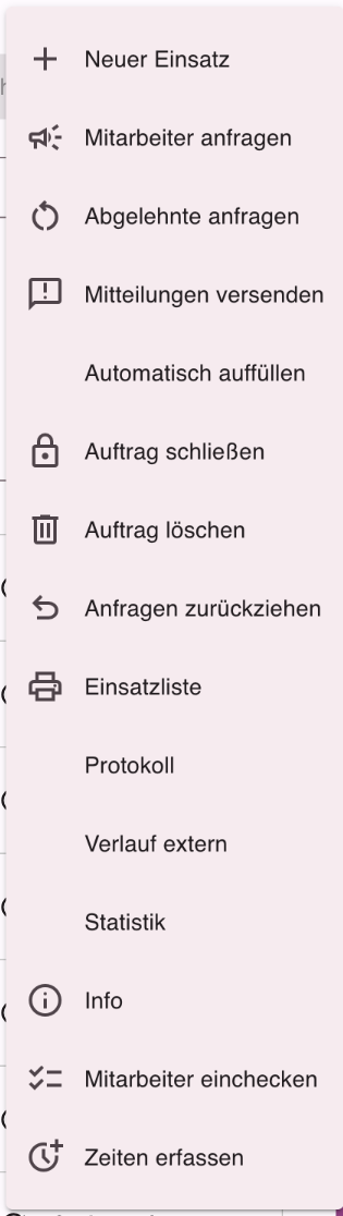 Menü der drei Punkte in der Detailplanung von Neuer Einsatz bis Zeiten erfassen