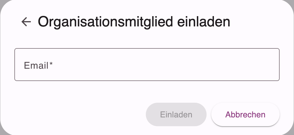 Dialog zum Einladen eines Organisationsmitglieds