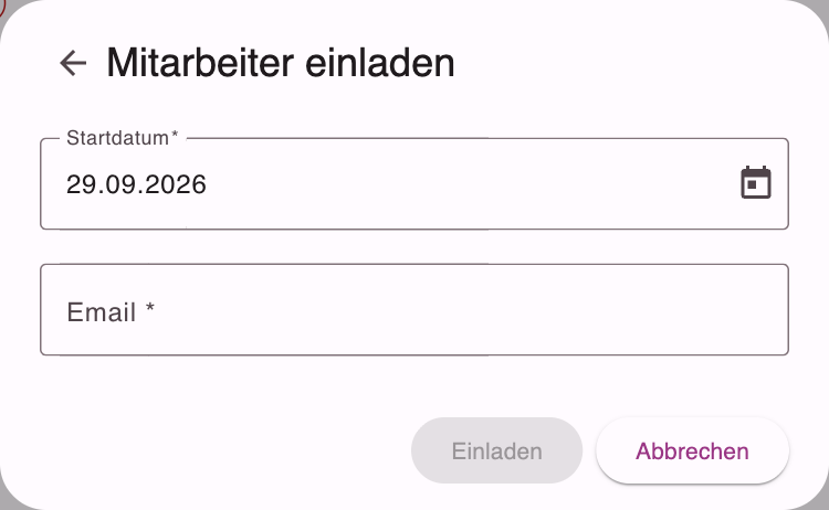 Formular zum Einladen eines Mitarbeiters per E-Mail