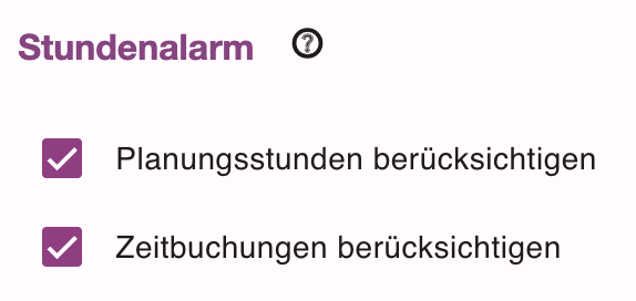 Einstellungen Planungsstunden und Zeitbuchungen für den Stundenalarm