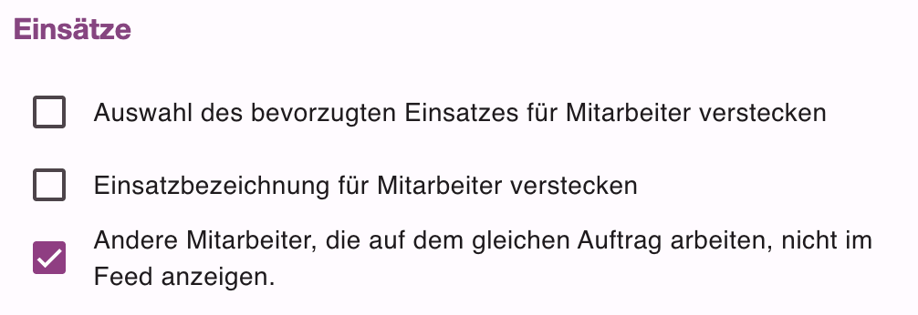 Einstellungsbereich Einsätze in der Disposition