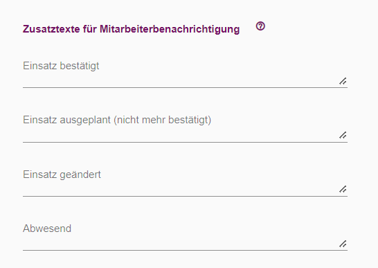Eingabefelder für arbeitgeberbezogene Zusatztexte in der Mitarbeiterbenachrichtigung
