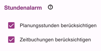 Einstellungen Planungsstunden und Zeitbuchungen für den Stundenalarm
