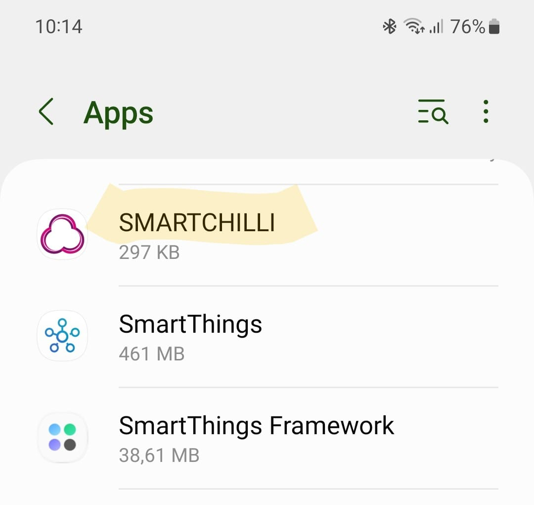 App-Liste in den Android-Einstellungen mit SMARTCHILLI