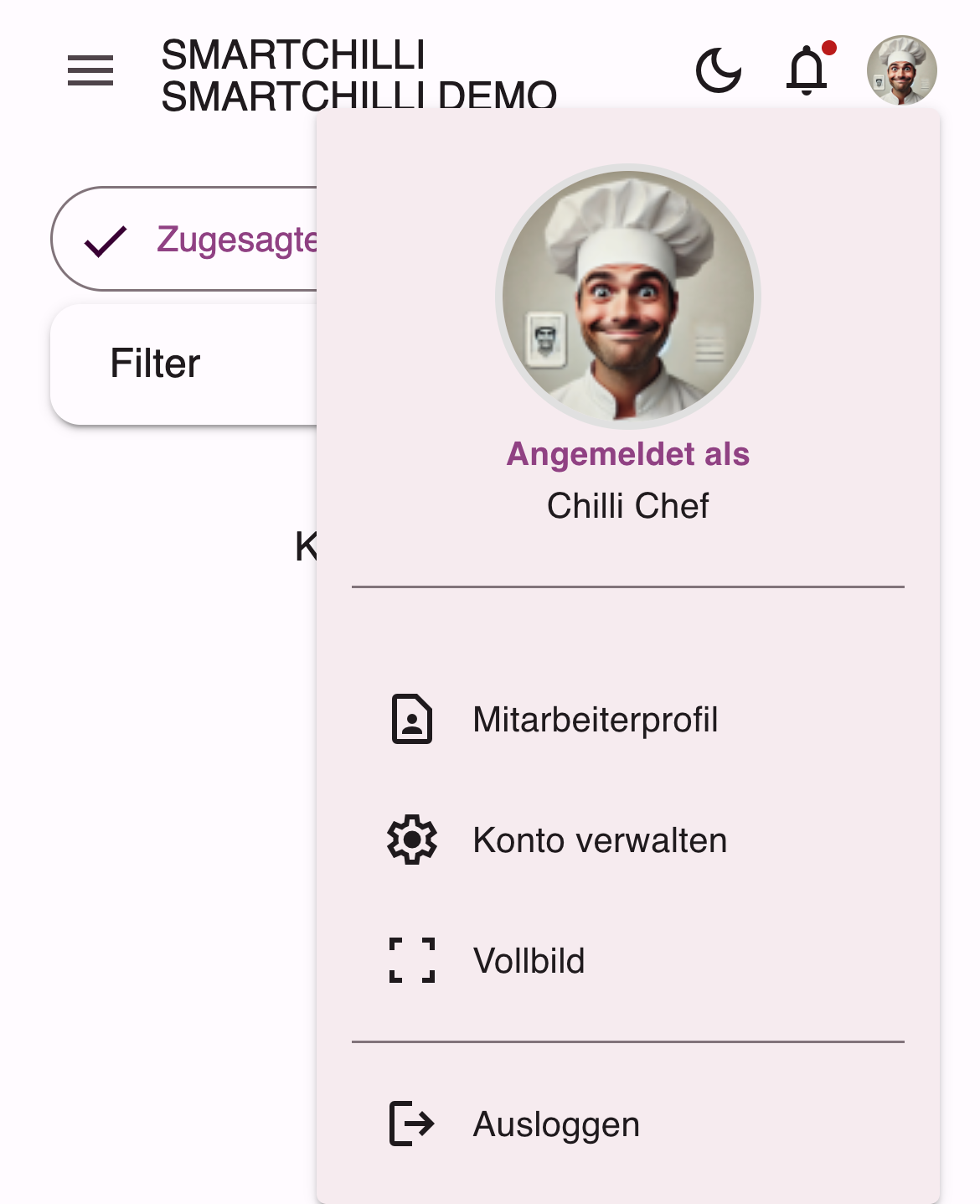 Profilbild oben rechts mit geöffnetem Kontomenü und dem Eintrag Konto verwalten