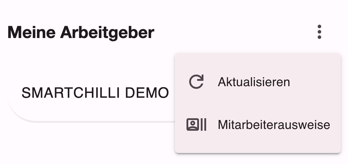 Menü Weitere Aktionen mit Aktualisieren und Mitarbeiterausweise