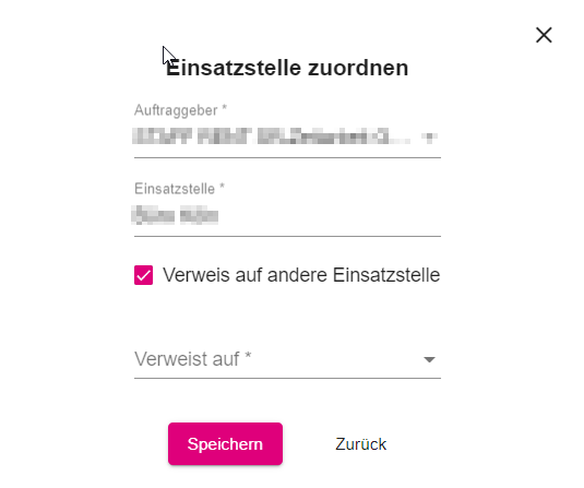 Aktivierter Verweis einer Einsatzstelle auf eine bereits bestehende Einsatzstelle