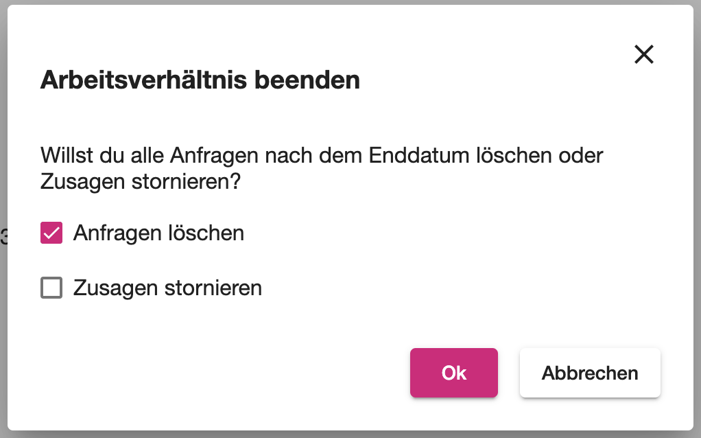 Dialog zur Behandlung offener Dispositions-Anfragen und -Zusagen nach dem Enddatum