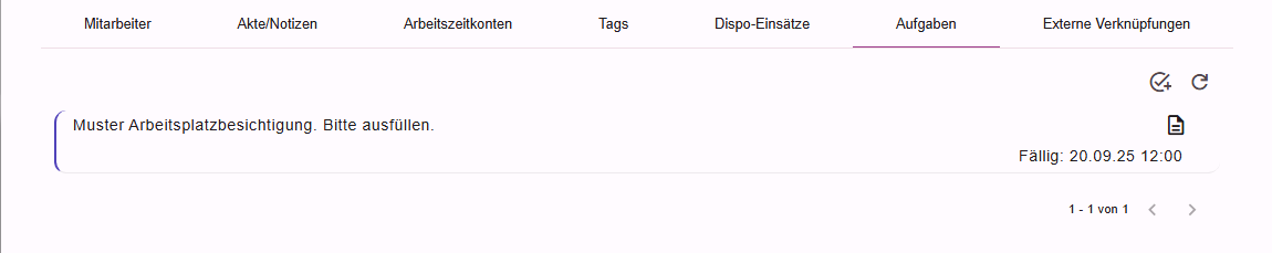 Reiter Aufgaben mit den einem Mitarbeiter zugewiesenen Aufgaben