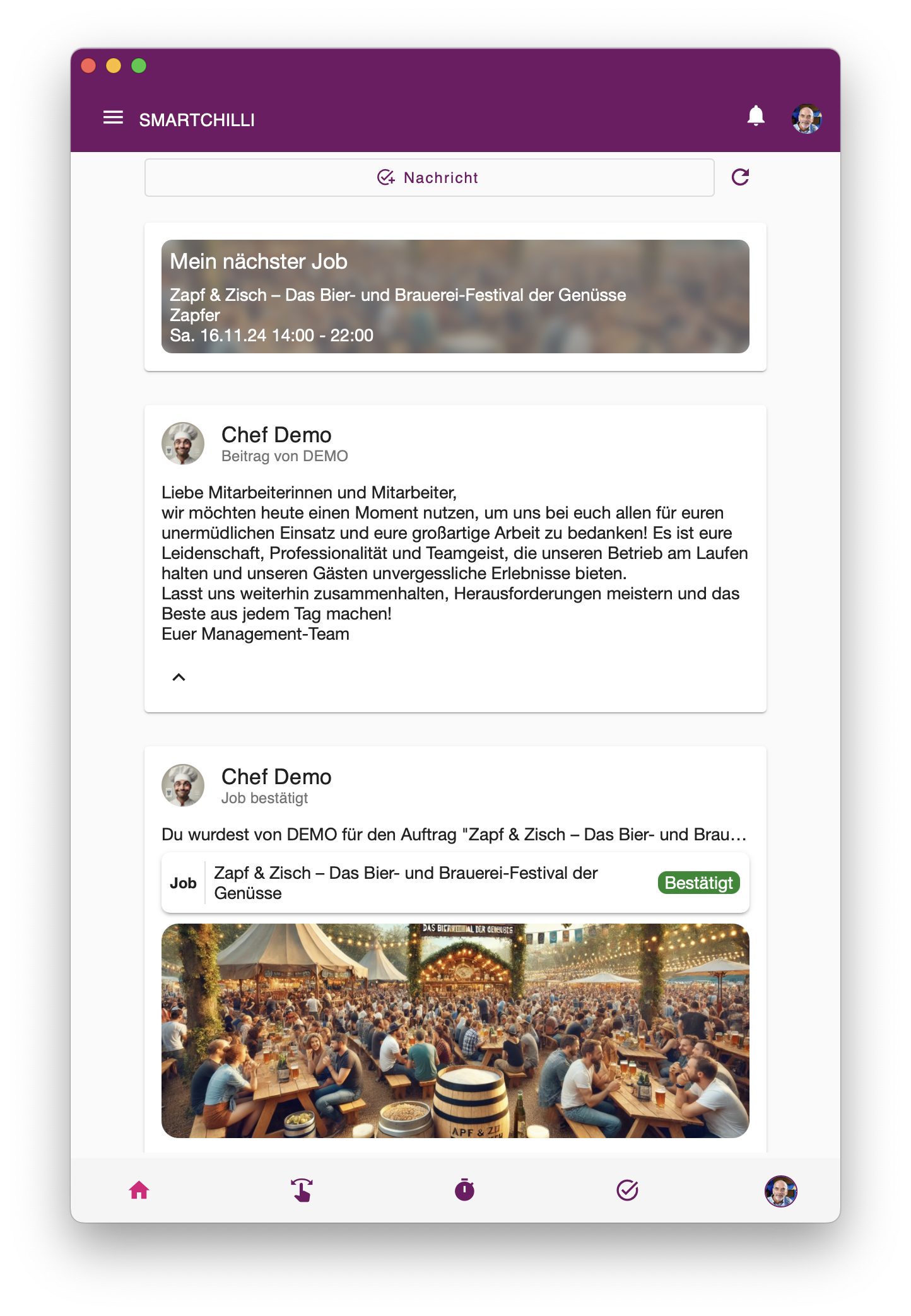 Beispiel einer Nachricht an Mitarbeiter als Post im Aktivitäten-Feed