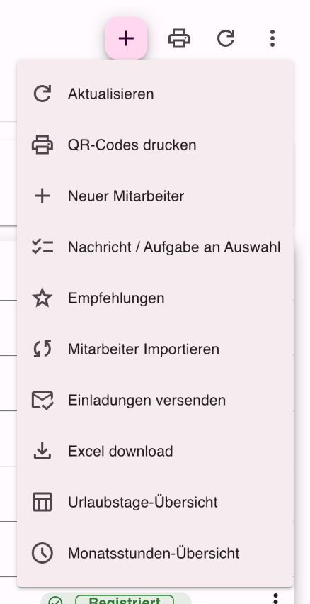Menü der drei Punkte in Meine Mitarbeiter mit dem Eintrag Nachricht / Aufgabe an Auswahl