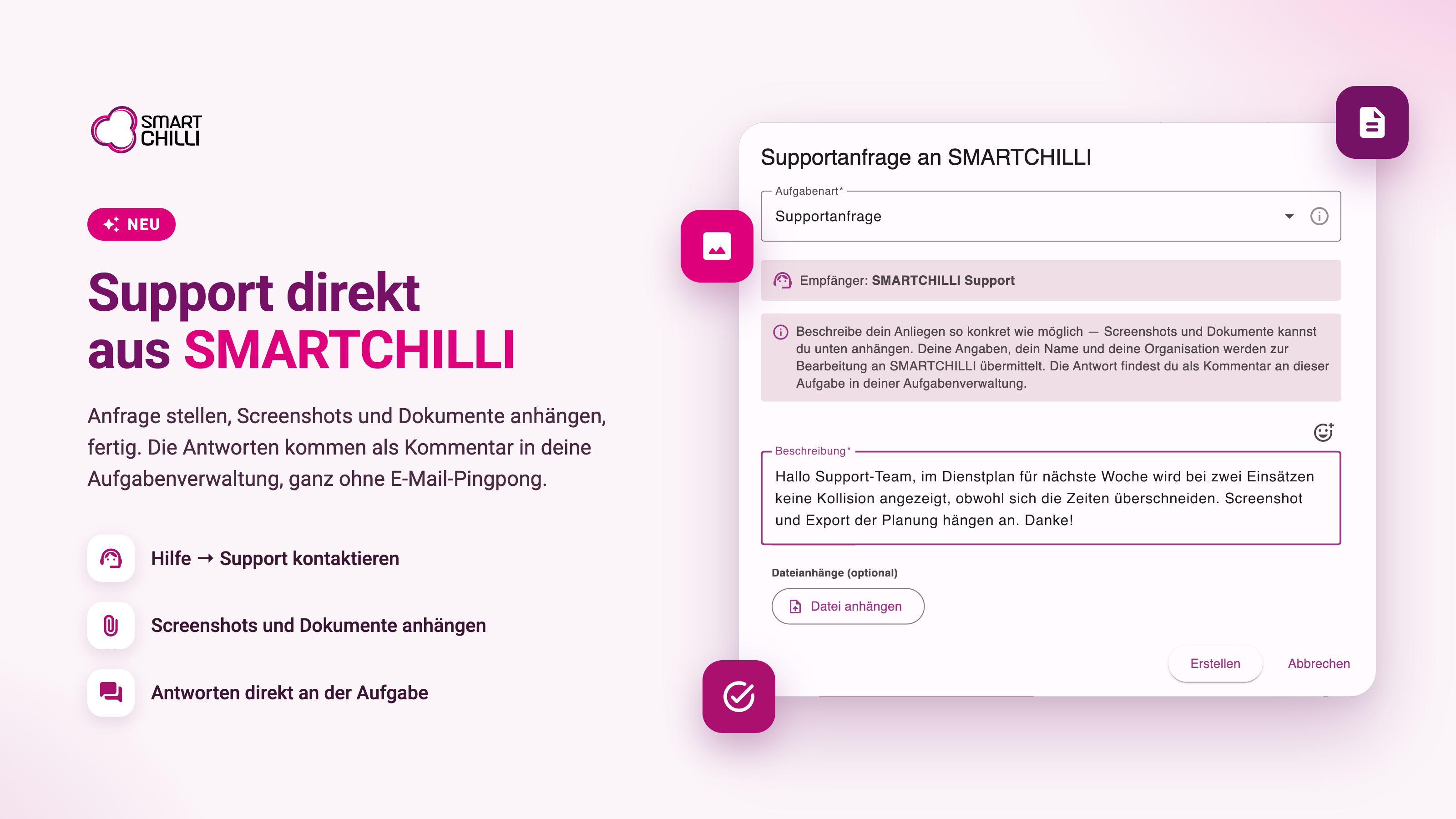 Supportanfragen an SMARTCHILLI erstellen