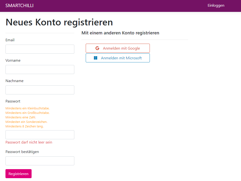 Eingabe der Emailadresse im ersten Schritt der Registrierung
