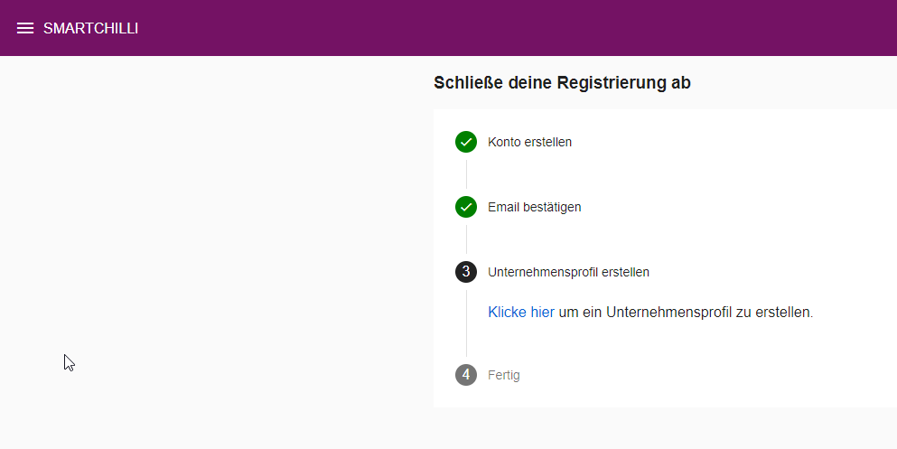 Formular zum Anlegen des Unternehmensprofils