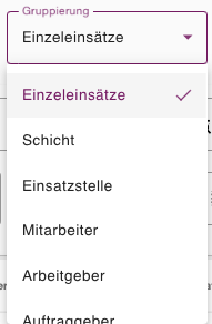 Auswertungs- und Gruppierungsoptionen in der Zeitübersicht